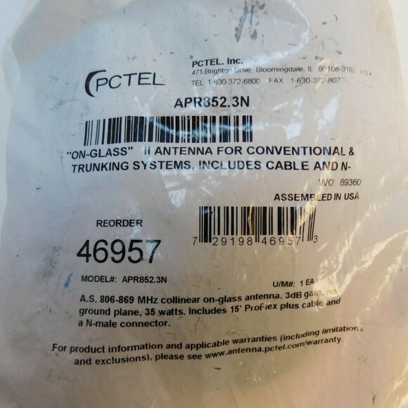 PCTEL APR852.3 Glass Mount Antenna 806-869MHz w/15' Cable & N-Male Connector - Picture 5 of 7